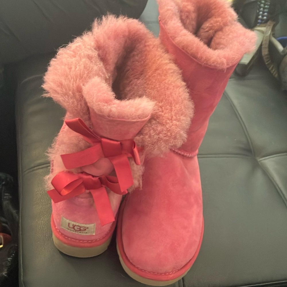 UGG Pink Shearling Boots with Bow